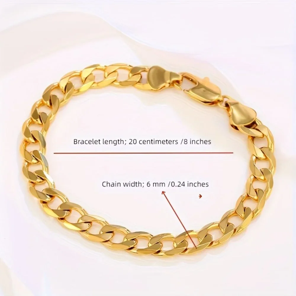 2pcs 18k Golden Plated Cuban Chain - Stylish Fusion of Bracelet and Necklace - Picture 7 of 8